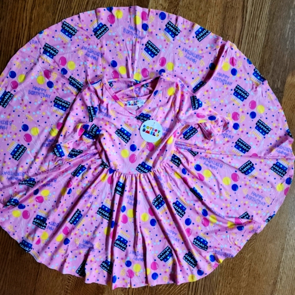 3 Triplet Dot Dot Smile Birthday Pink Balloon Celebration Dresses Size 3/4T